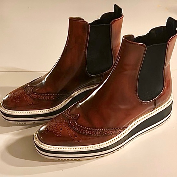 PRADA Microsole Brogue Chelsea Boots 39